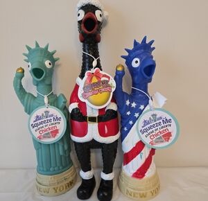 Dog Toy Bundle -Squeeze Me Statue of Liberty Chicken Toy - Pink, Blue & Teal